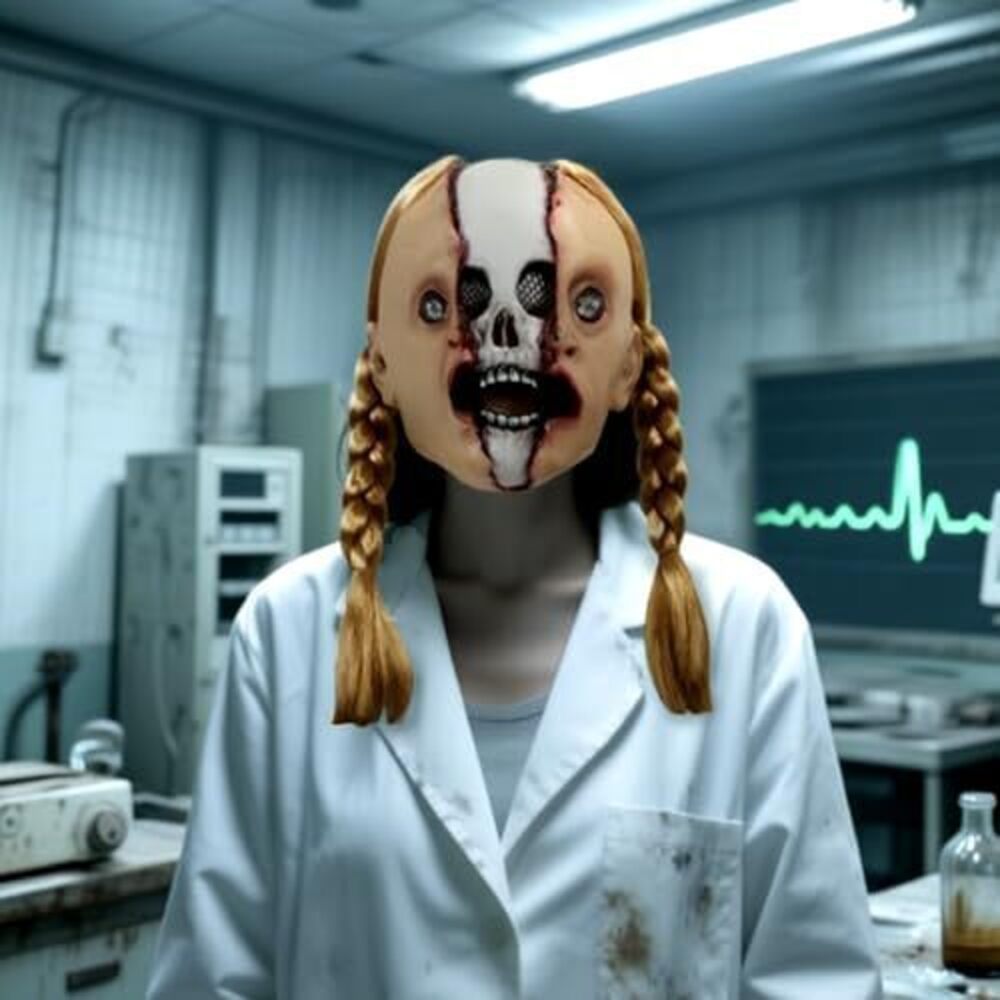 5377 Scary Skull Mask Realistic Skeleton Creepy Scream Doll Mask with Wig - Picture 5 of 7